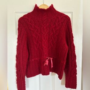 Sundance Garnet Red Long Sleeved Sweater with Satin Ribbon.
